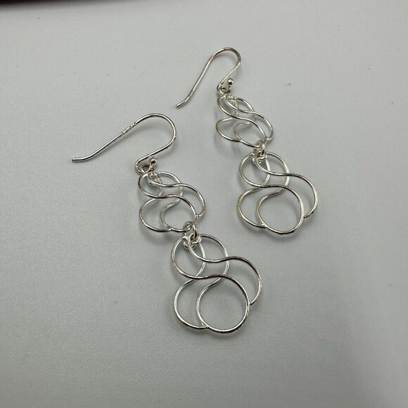 Sterling Silver Dangle Earrings Openwork Swirl Design Lightweight 925 Pierced - Picture 7 of 10